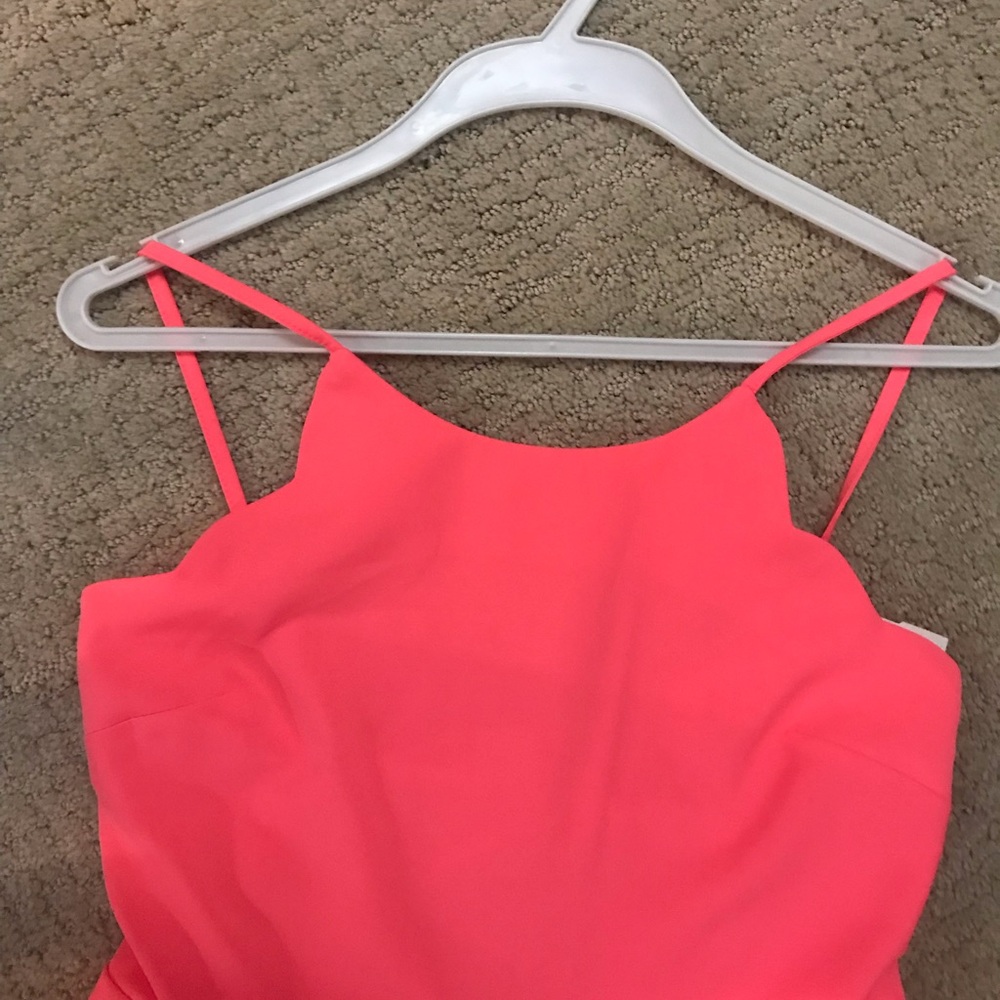 Scalloped, Low Back Neon Pink Skater Dress - Picture 2 of 4
